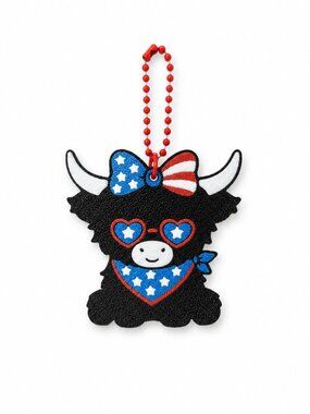 3D Printed USA Highland Cow Keychain - NEW
